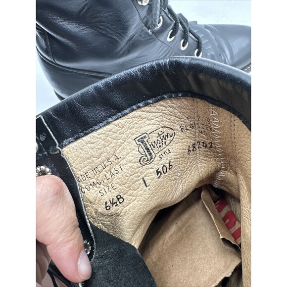 JUSTIN 506 Combat Boots Kiltie Roper Vintage Black Leather Lace Up Men\'s Sz 6.5B main image 8